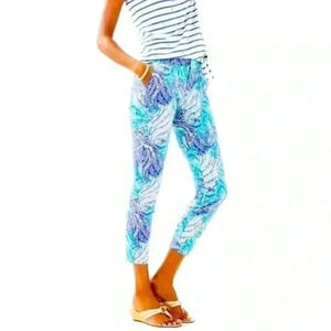 Lilly Pulitzer Shana Blue Current Fantasea Stretch Crop Pant Size 2
